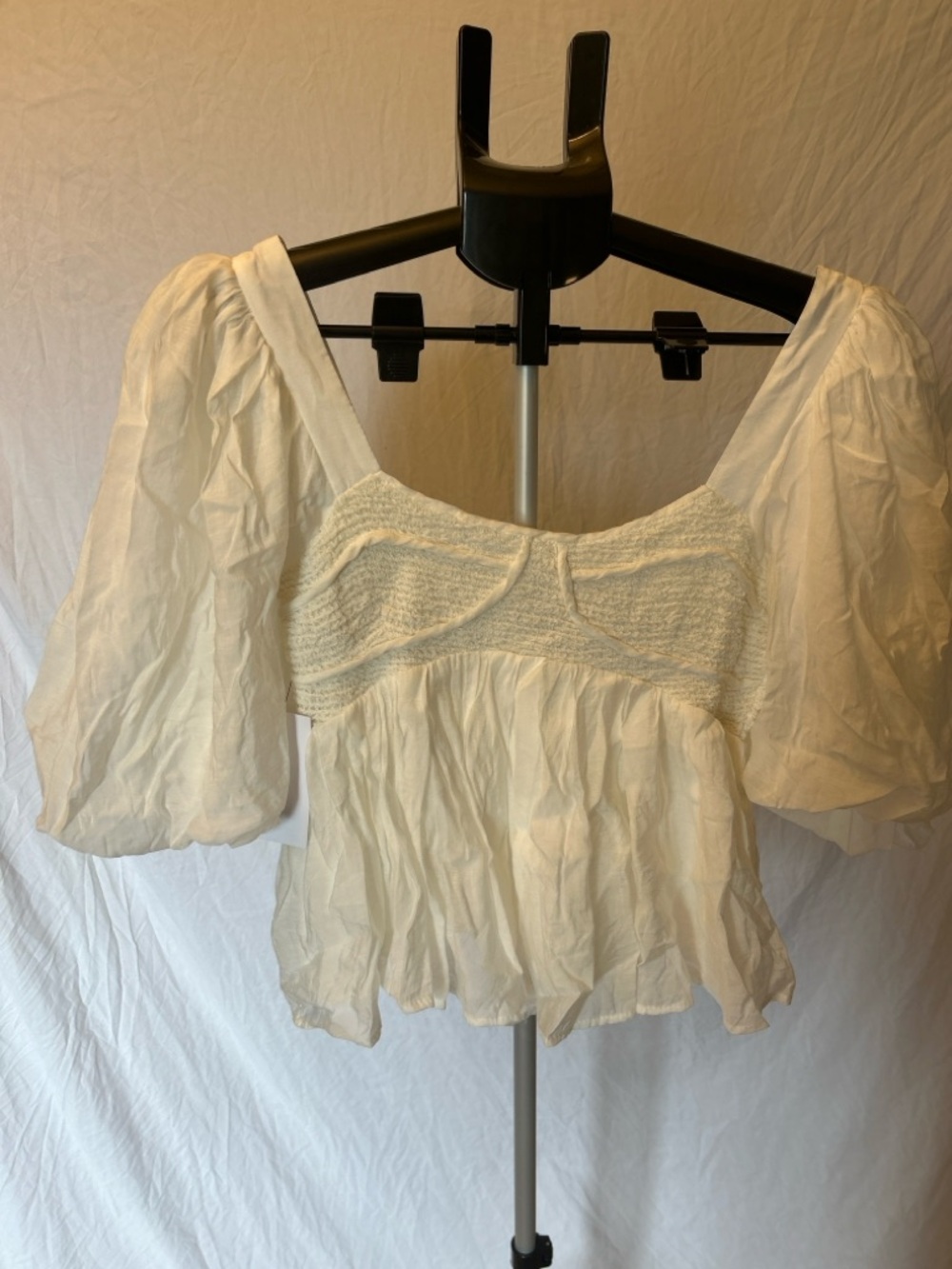 Sofie the Label White Smocked Puff Sleeve Blouse Cottagecore Babydoll Top M